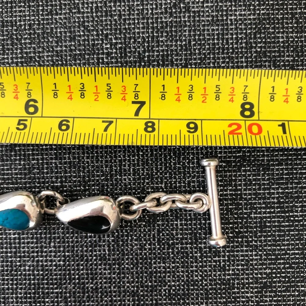 Semi-Precious Stone & Taxco 925 Silver Bracelet 34 grams